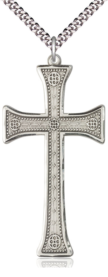 Sterling Silver Cross Pendant on a 24 inch Light Rhodium Heavy Curb chain