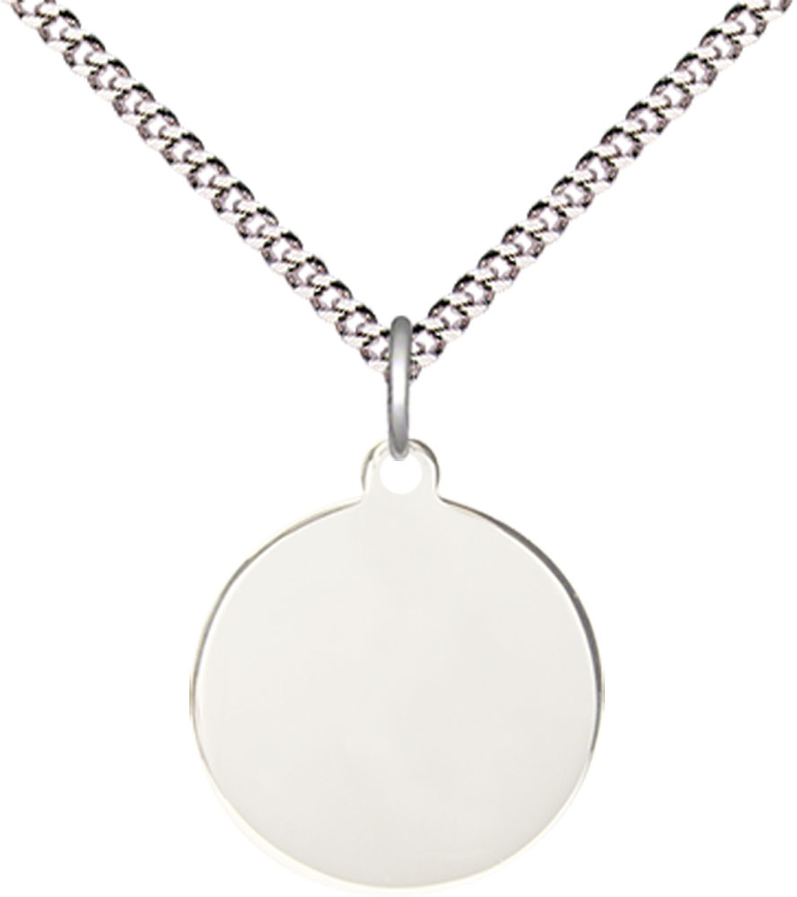Sterling Silver Plain Disc Pendant on a 18 inch Light Rhodium Light Curb chain