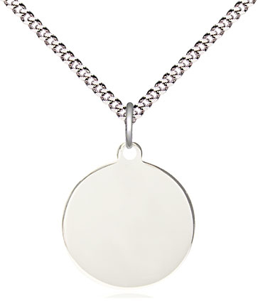 Sterling Silver Plain Disc Pendant on a 18 inch Light Rhodium Light Curb chain