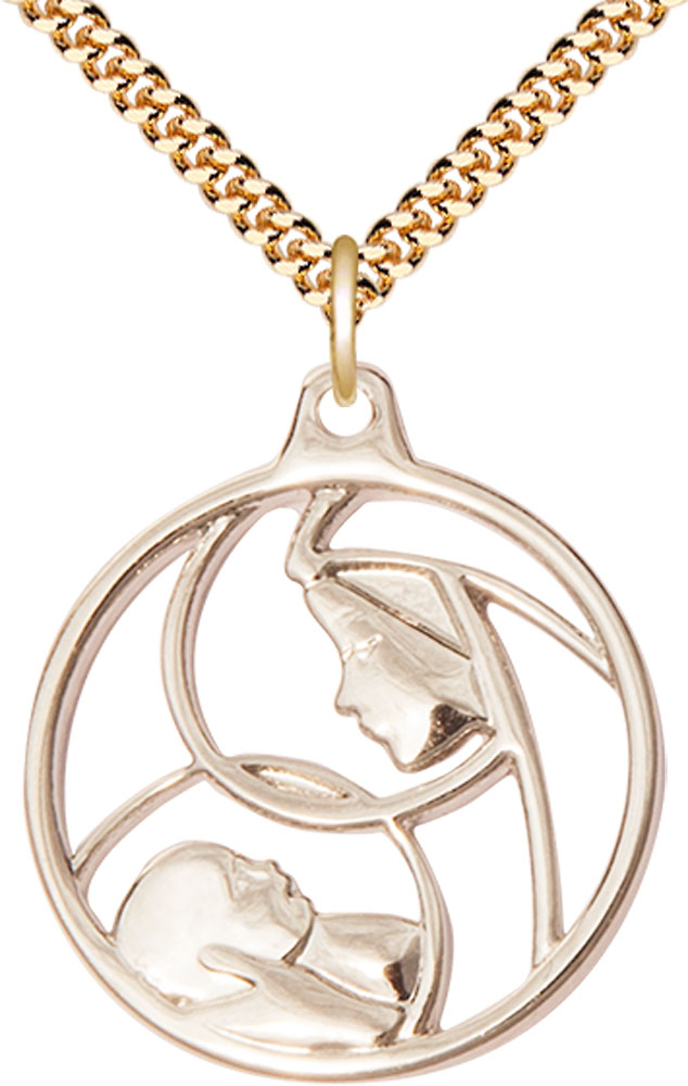 14kt Gold Filled Madonna &amp; Child Pendant on a 24 inch Gold Plate Heavy Curb chain