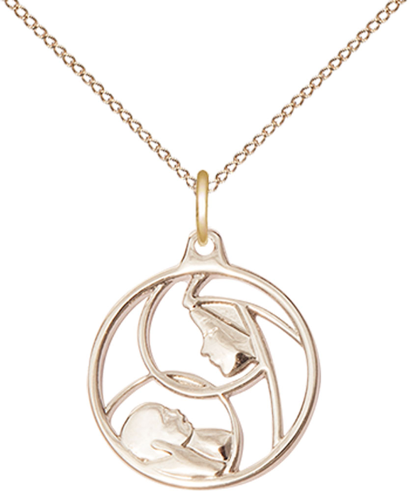 14kt Gold Filled Madonna &amp; Child Pendant on a 18 inch Gold Filled Light Curb chain