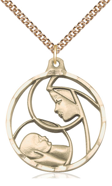 14kt Gold Filled Madonna &amp; Child Pendant on a 24 inch Gold Filled Heavy Curb chain