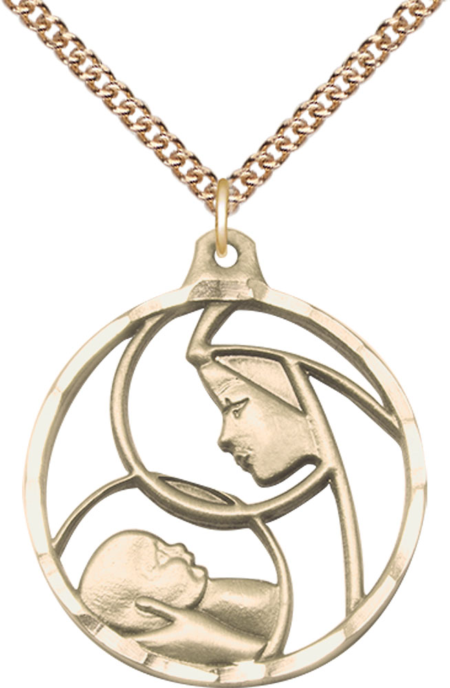 14kt Gold Filled Madonna &amp; Child Pendant on a 24 inch Gold Filled Heavy Curb chain