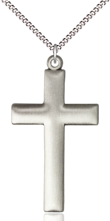 Sterling Silver Cross Pendant on a 18 inch Light Rhodium Light Curb chain