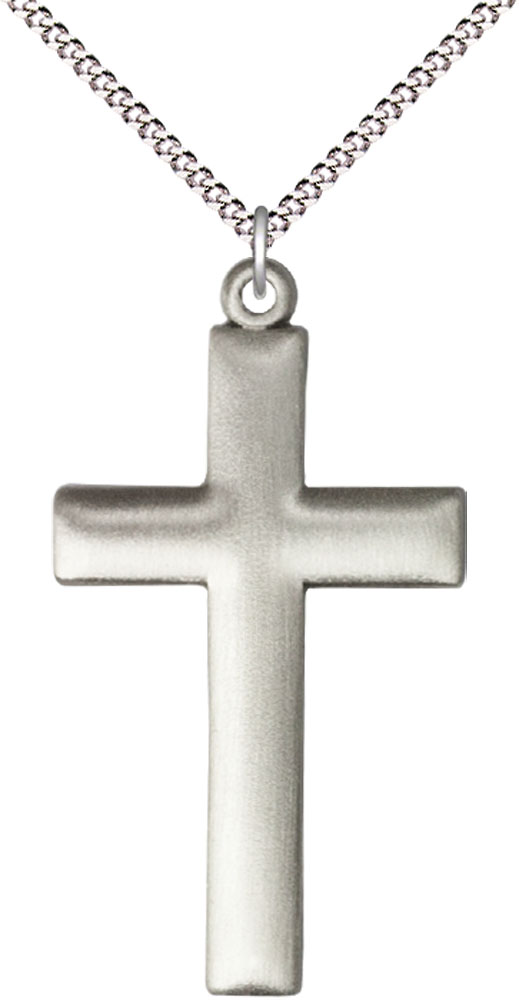 Sterling Silver Cross Pendant on a 18 inch Light Rhodium Light Curb chain