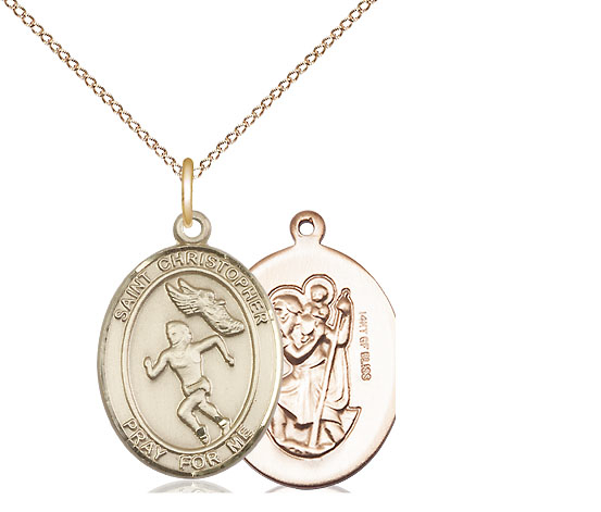 14kt Gold Filled Saint Christopher Track&amp;Field Pendant on a 18 inch Gold Filled Light Curb chain