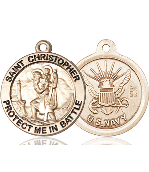 14kt Gold Saint Christopher Navy Medal