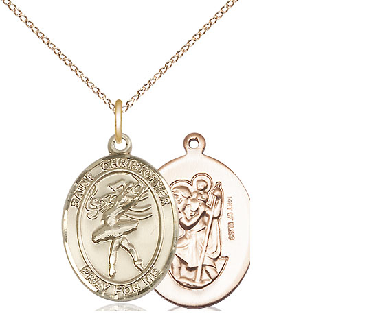 14kt Gold Filled Saint Christopher Dance Pendant on a 18 inch Gold Filled Light Curb chain