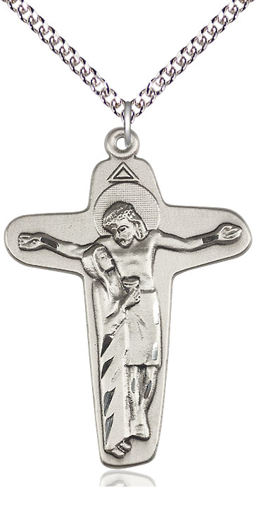 Sterling Silver Sorrowful Mother Crucifix Pendant on a 24 inch Sterling Silver Heavy Curb chain