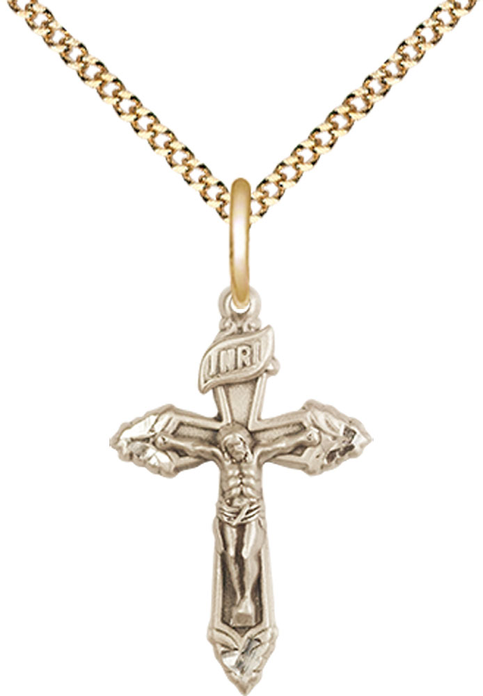 14kt Gold Filled Crucifix Pendant on a 18 inch Gold Plate Light Curb chain