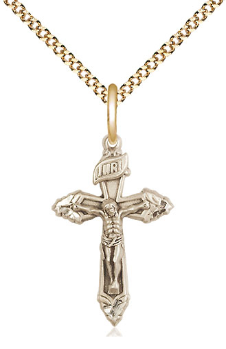 14kt Gold Filled Crucifix Pendant on a 18 inch Gold Plate Light Curb chain