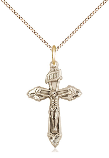 14kt Gold Filled Crucifix Pendant on a 18 inch Gold Filled Light Curb chain
