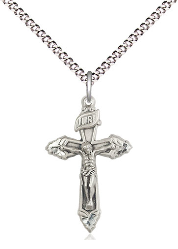 Sterling Silver Crucifix Pendant on a 18 inch Light Rhodium Light Curb chain