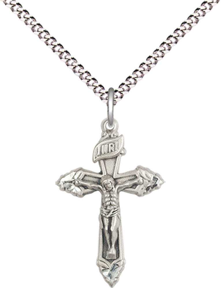 Sterling Silver Crucifix Pendant on a 18 inch Light Rhodium Light Curb chain