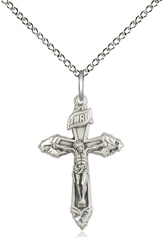 Sterling Silver Crucifix Pendant on a 18 inch Sterling Silver Light Curb chain