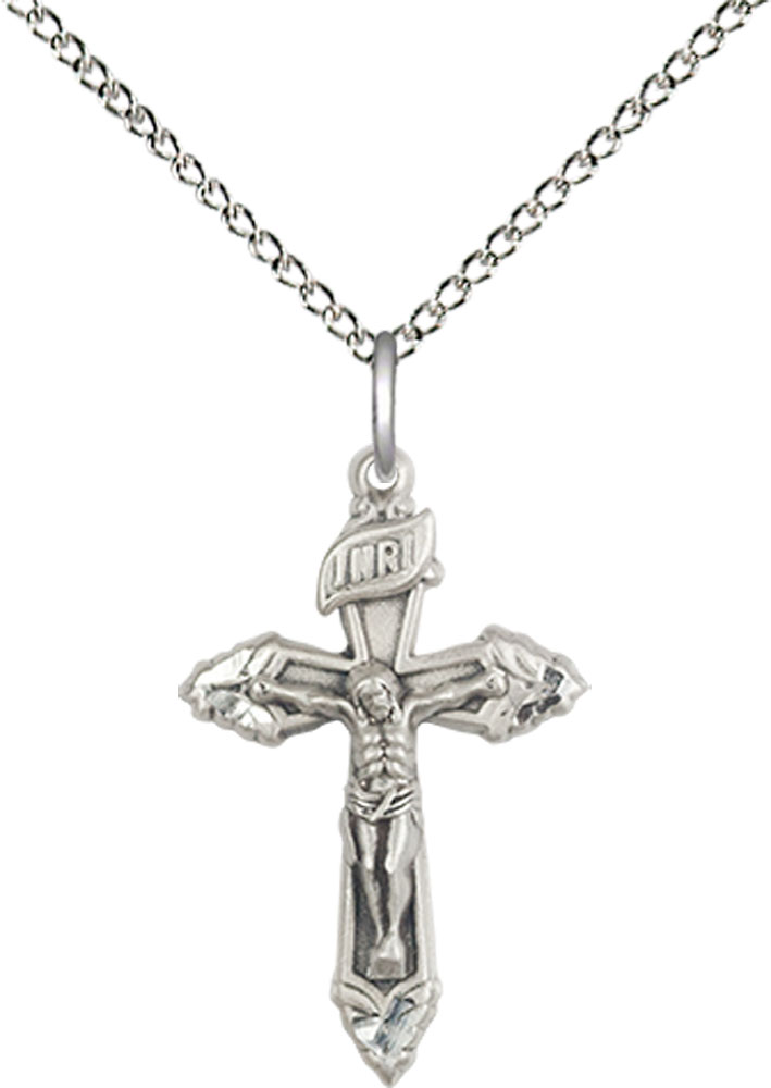 Sterling Silver Crucifix Pendant on a 18 inch Sterling Silver Light Curb chain