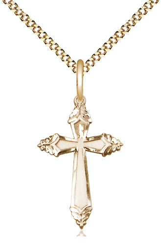 14kt Gold Filled Cross Pendant on a 18 inch Gold Plate Light Curb chain