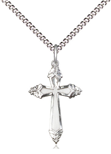 Sterling Silver Cross Pendant on a 18 inch Light Rhodium Light Curb chain