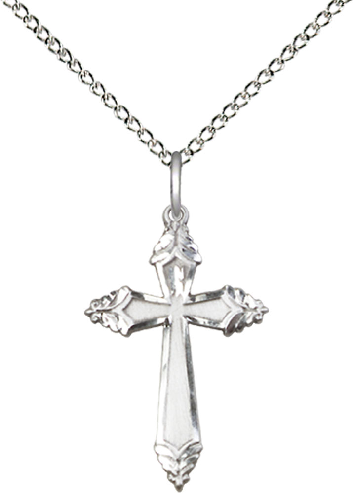 Sterling Silver Cross Pendant on a 18 inch Sterling Silver Light Curb chain