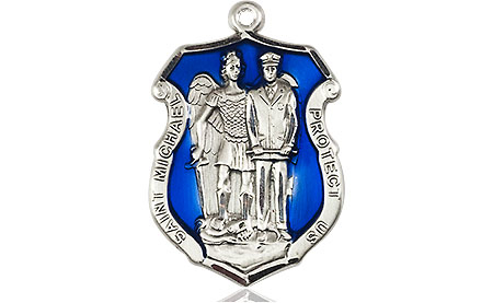 Sterling Silver Saint Michael the Archangel Police Shield Medal