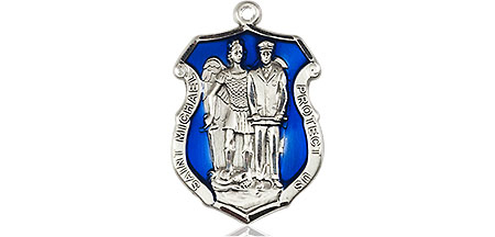 Sterling Silver Saint Michael the Archangel Police Shield Medal