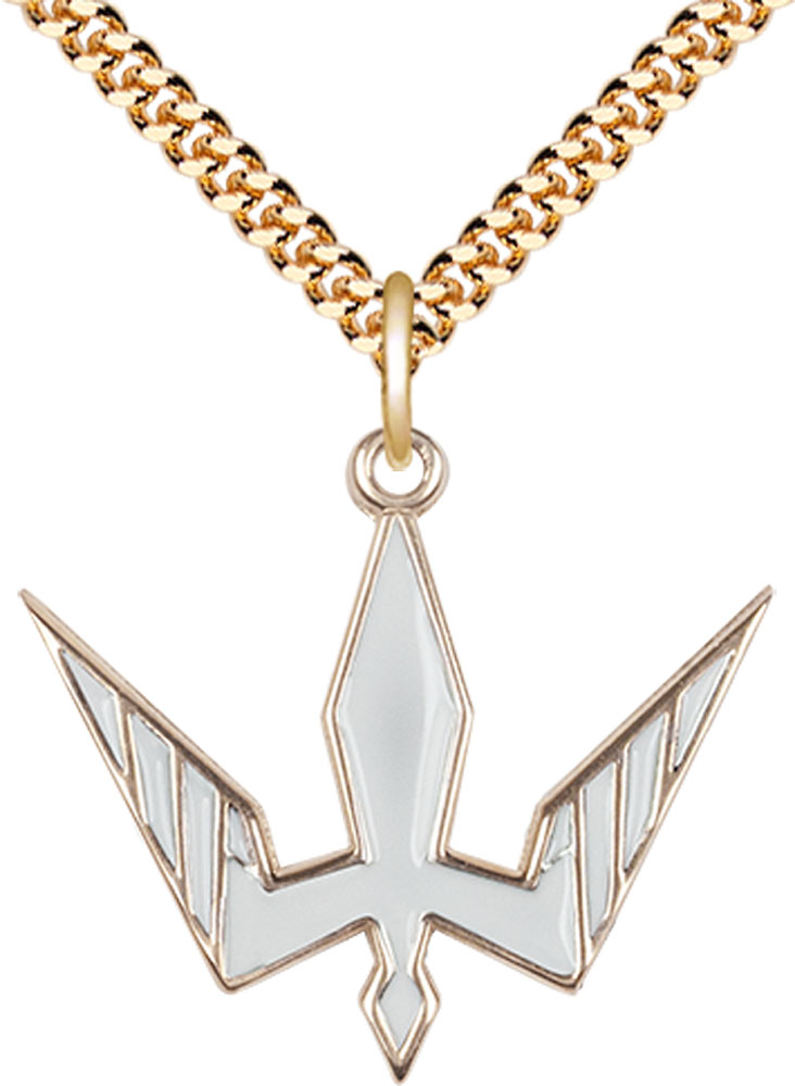 14kt Gold Filled Holy Spirit Pendant on a 24 inch Gold Plate Heavy Curb chain