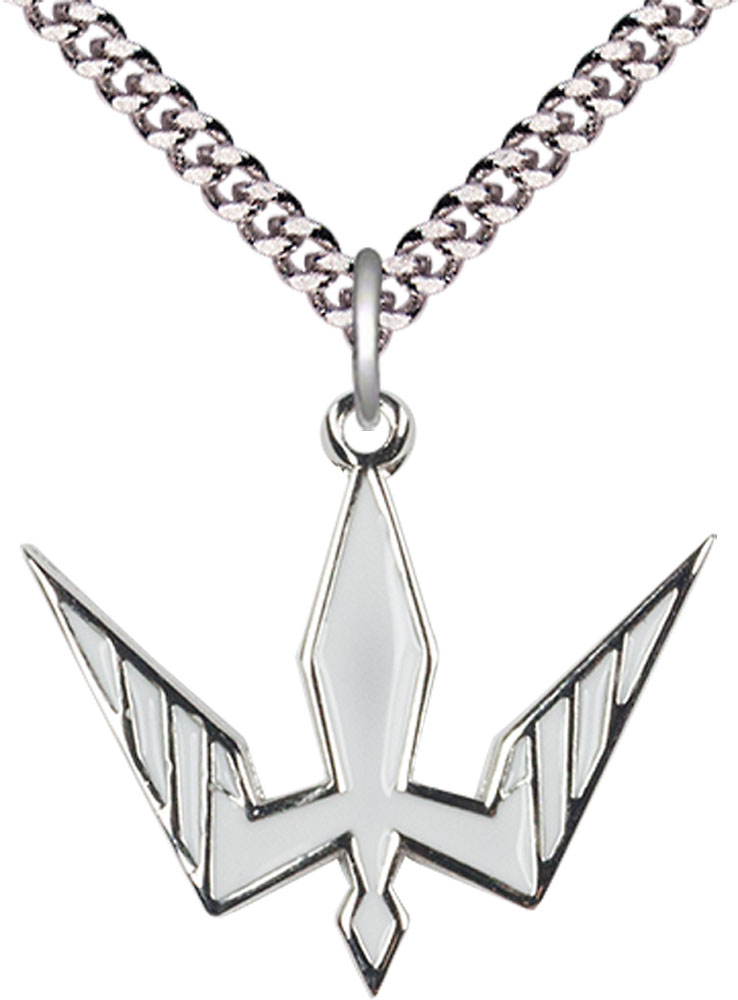 Sterling Silver Holy Spirit Pendant on a 24 inch Light Rhodium Heavy Curb chain