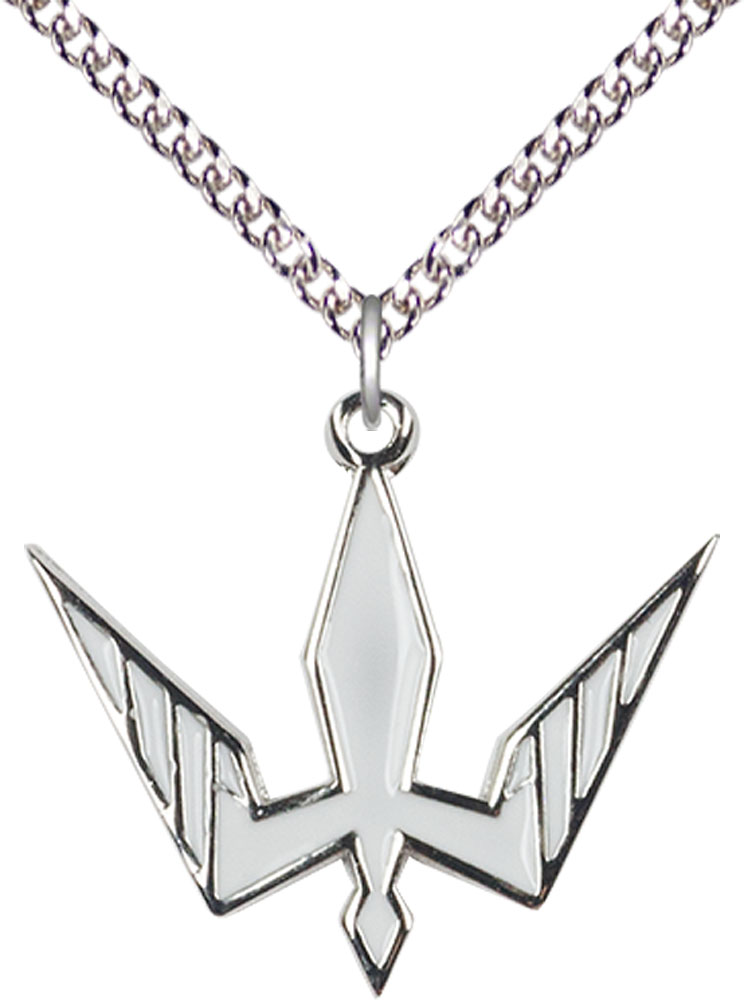 Sterling Silver Holy Spirit Pendant on a 24 inch Sterling Silver Heavy Curb chain