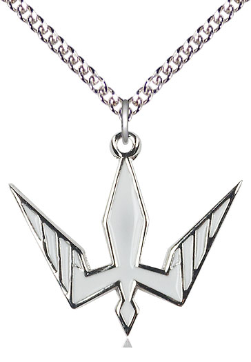 Sterling Silver Holy Spirit Pendant on a 24 inch Sterling Silver Heavy Curb chain