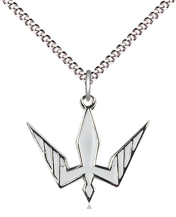 Sterling Silver Holy Spirit Pendant on a 18 inch Light Rhodium Light Curb chain