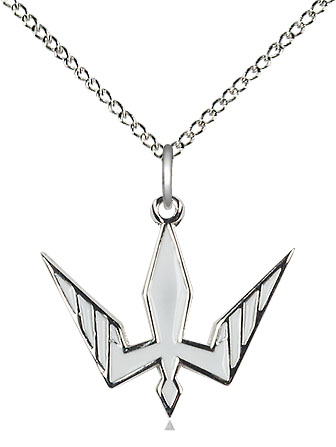 Sterling Silver Holy Spirit Pendant on a 18 inch Sterling Silver Light Curb chain