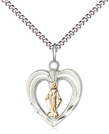 Two-Tone GF/SS Heart / Miraculous Pendant on a 18 inch Light Rhodium Light Curb chain