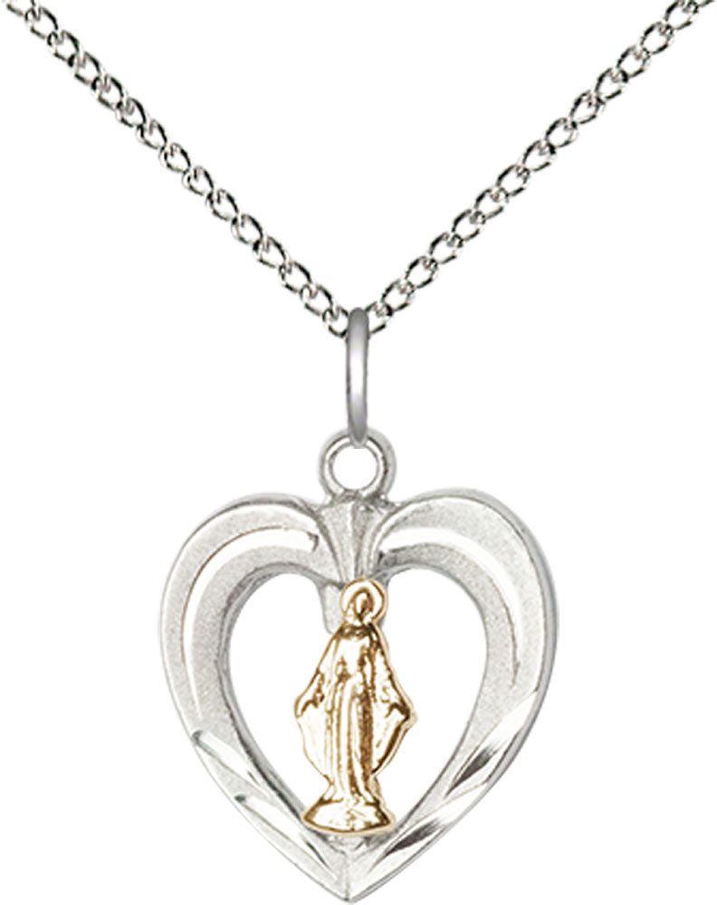 Two-Tone GF/SS Heart / Miraculous Pendant on a 18 inch Sterling Silver Light Curb chain