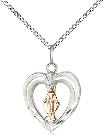Two-Tone GF/SS Heart / Miraculous Pendant on a 18 inch Sterling Silver Light Curb chain