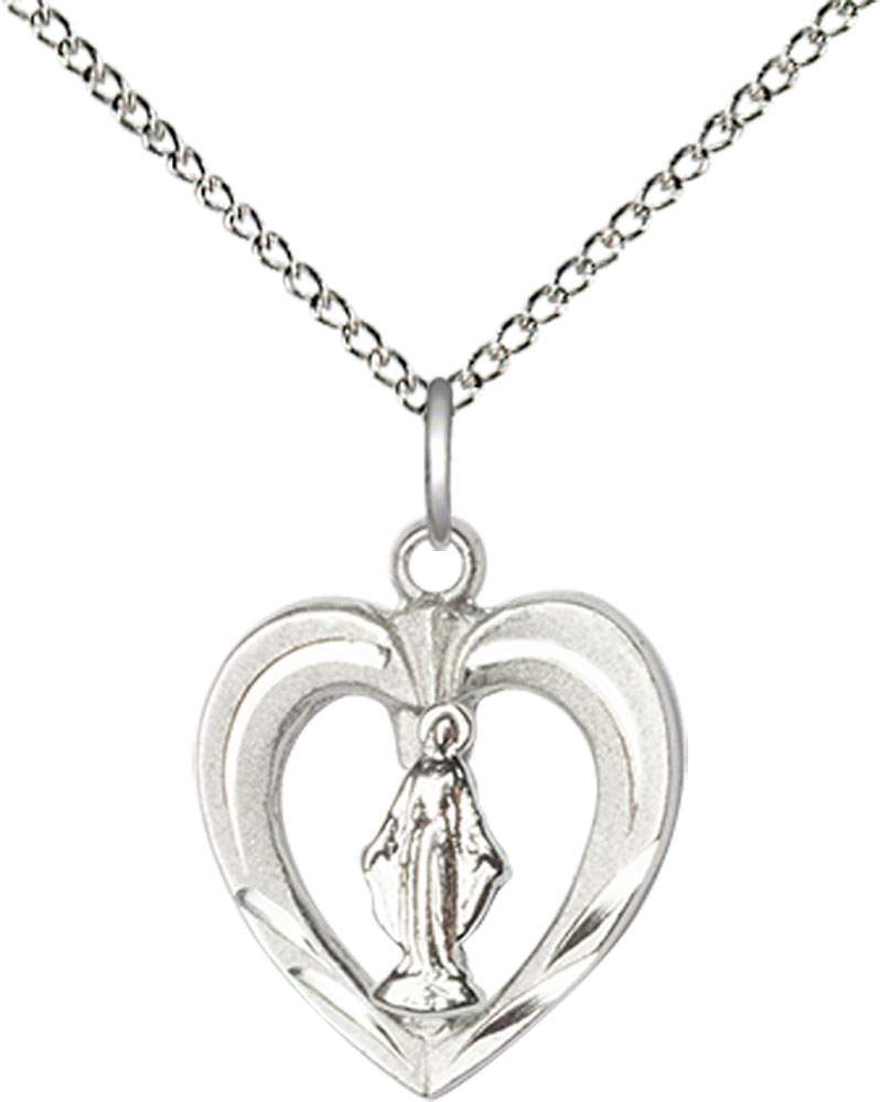 Sterling Silver Heart / Miraculous Pendant on a 18 inch Sterling Silver Light Curb chain