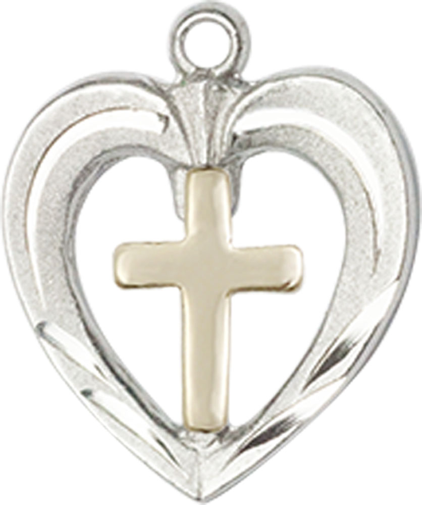 Two-Tone GF/SS Heart / Cross Medal