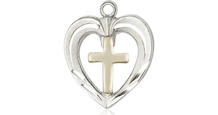 Two-Tone GF/SS Heart / Cross Medal