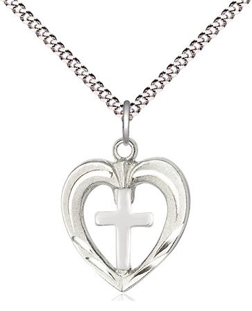 Two-Tone GF/SS Heart / Cross Pendant on a 18 inch Light Rhodium Light Curb chain