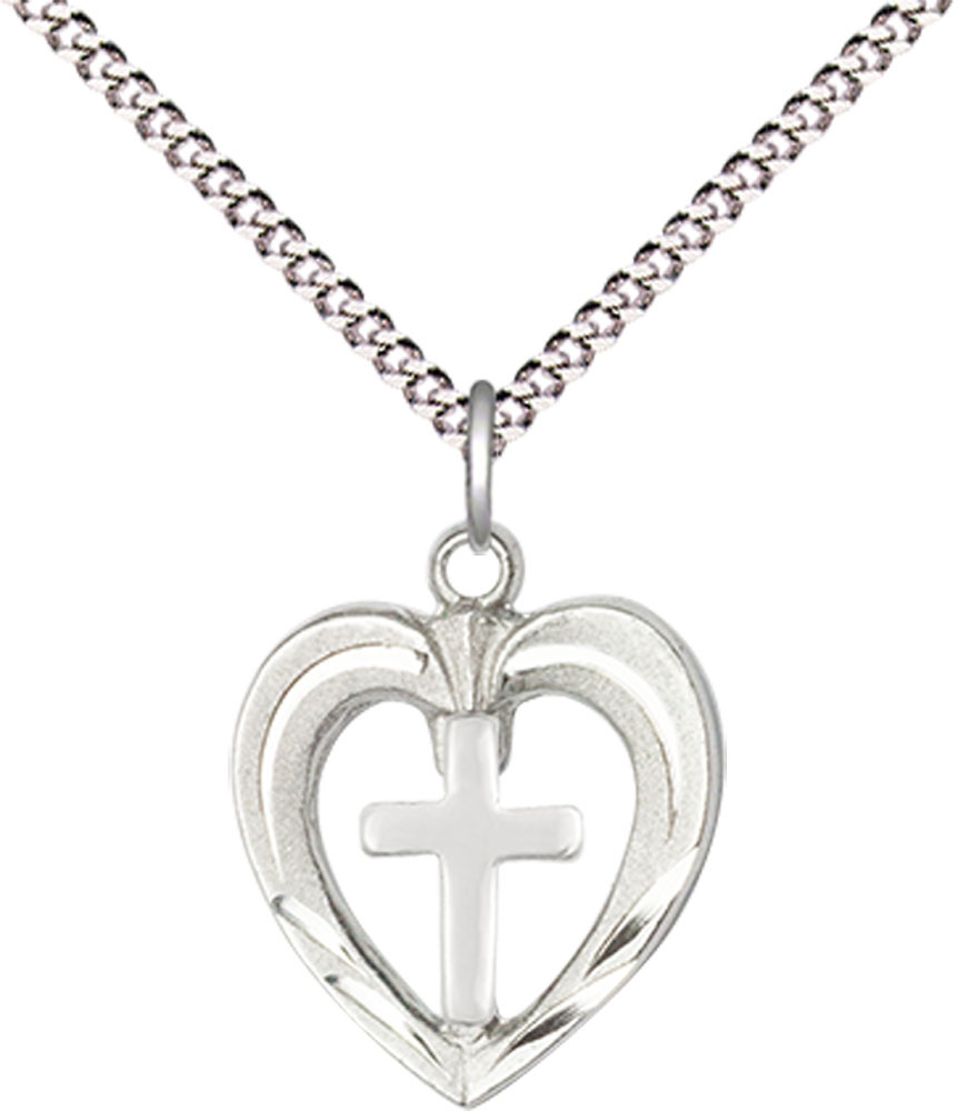 Two-Tone GF/SS Heart / Cross Pendant on a 18 inch Light Rhodium Light Curb chain