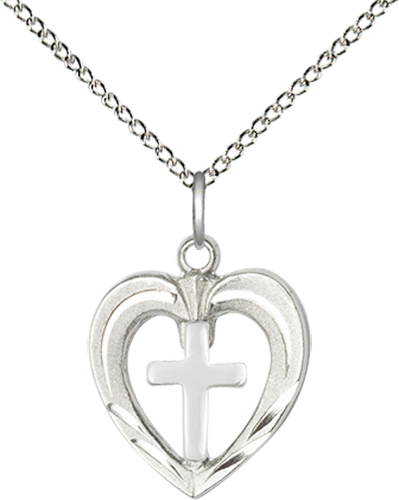 Sterling Silver Heart / Cross Pendant on a 18 inch Sterling Silver Light Curb chain