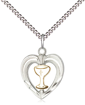 Two-Tone GF/SS Heart / Chalice Pendant on a 18 inch Light Rhodium Light Curb chain