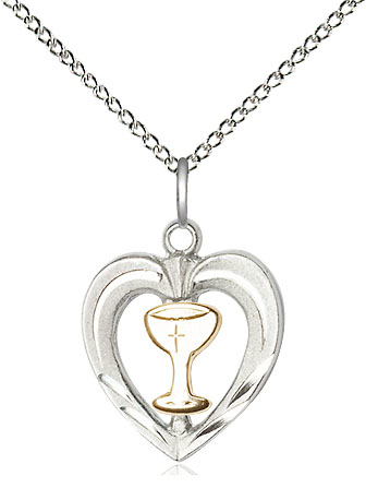 Two-Tone GF/SS Heart / Chalice Pendant on a 18 inch Sterling Silver Light Curb chain