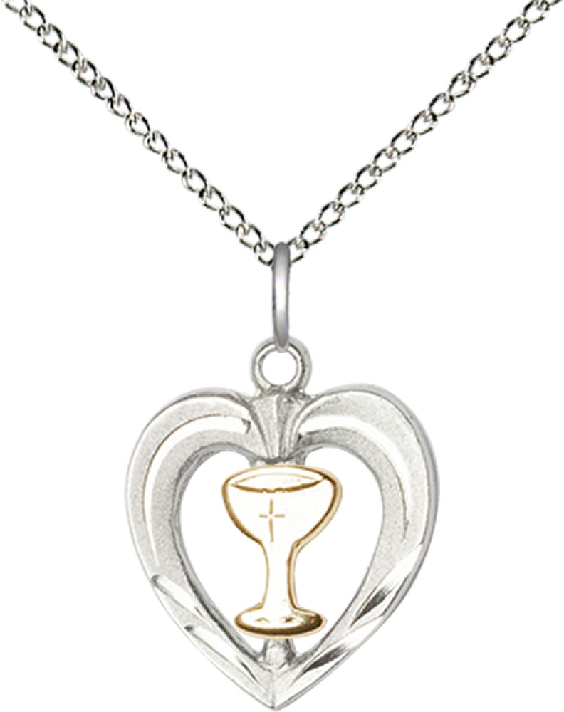 Two-Tone GF/SS Heart / Chalice Pendant on a 18 inch Sterling Silver Light Curb chain