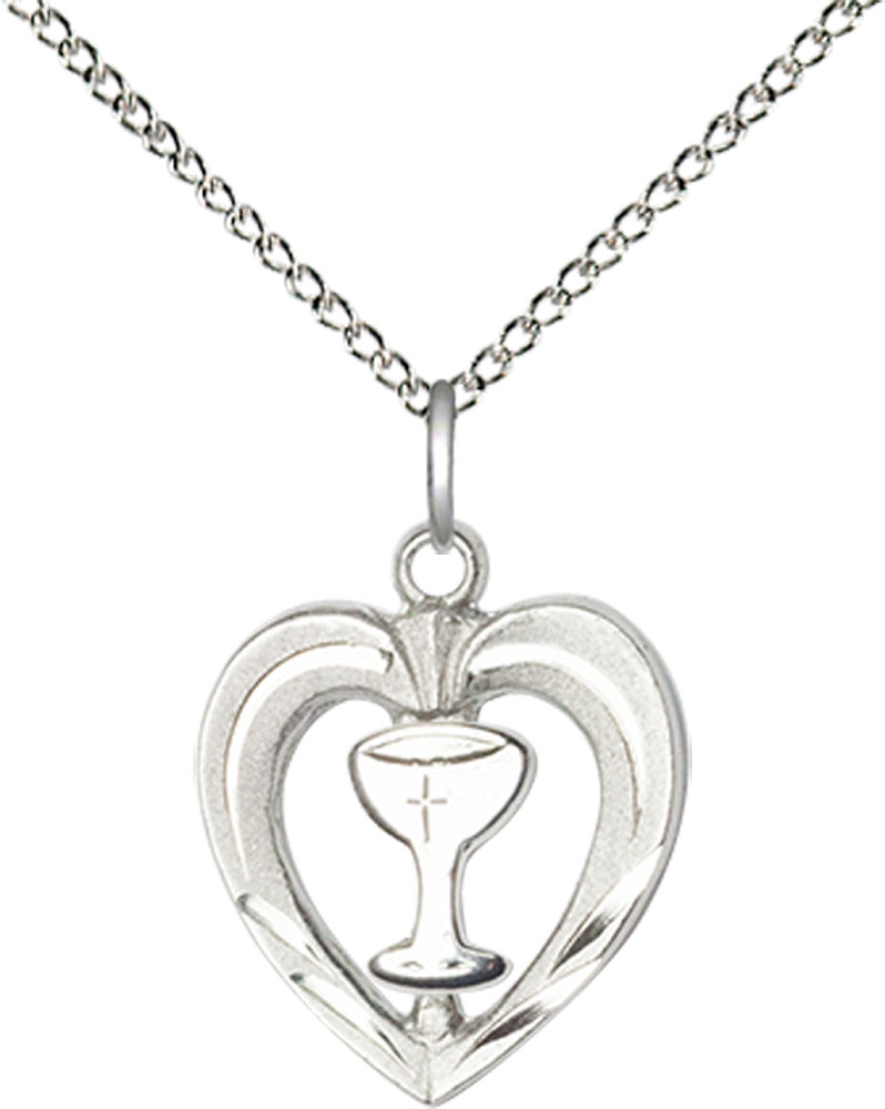 Sterling Silver Heart / Chalice Pendant on a 18 inch Sterling Silver Light Curb chain