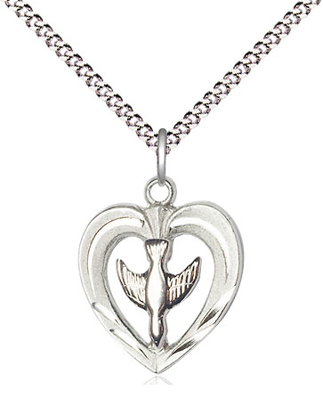 Two-Tone GF/SS Heart / Holy Spirit Pendant on a 18 inch Light Rhodium Light Curb chain