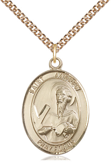 14kt Gold Filled Saint Andrew the Apostle Pendant on a 24 inch Gold Filled Heavy Curb chain