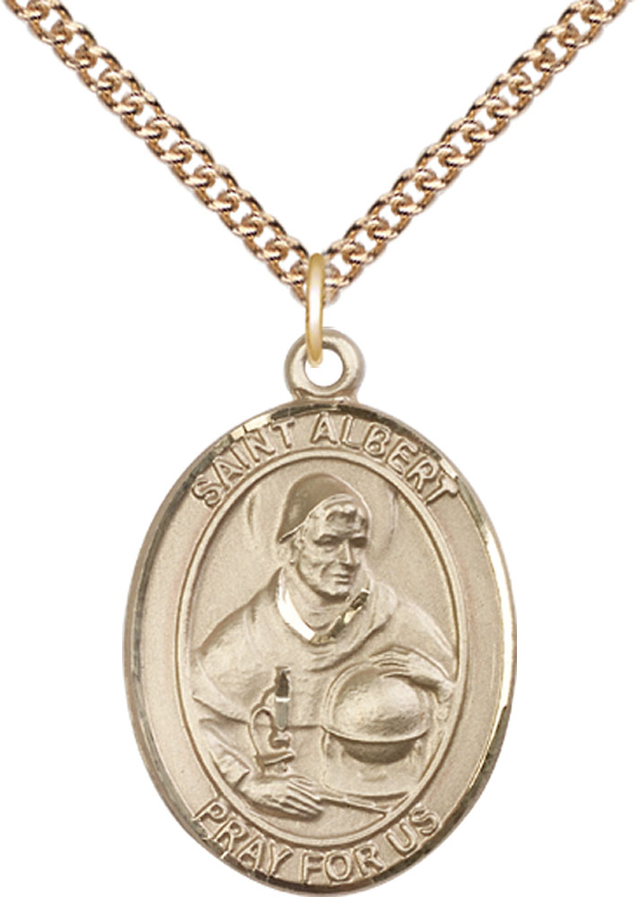 14kt Gold Filled Saint Albert the Great Pendant on a 24 inch Gold Filled Heavy Curb chain