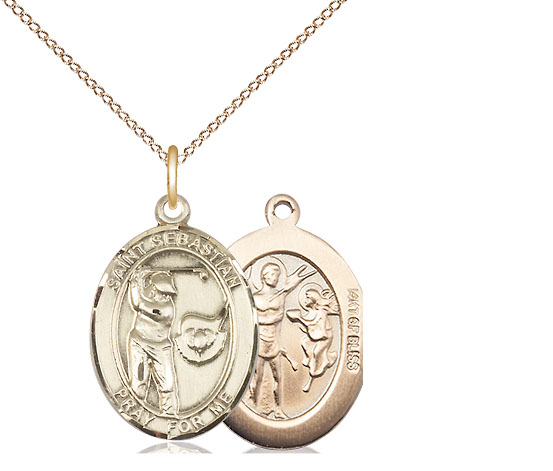 14kt Gold Filled Saint Sebastian Golf Pendant on a 18 inch Gold Filled Light Curb chain