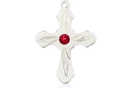 Sterling Silver Cross Medal with a 3mm Ruby Swarovski stone