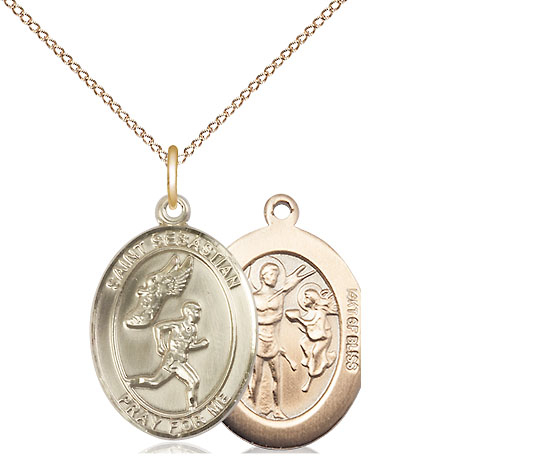 14kt Gold Filled Saint Sebastian Track and Field Pendant on a 18 inch Gold Filled Light Curb chain